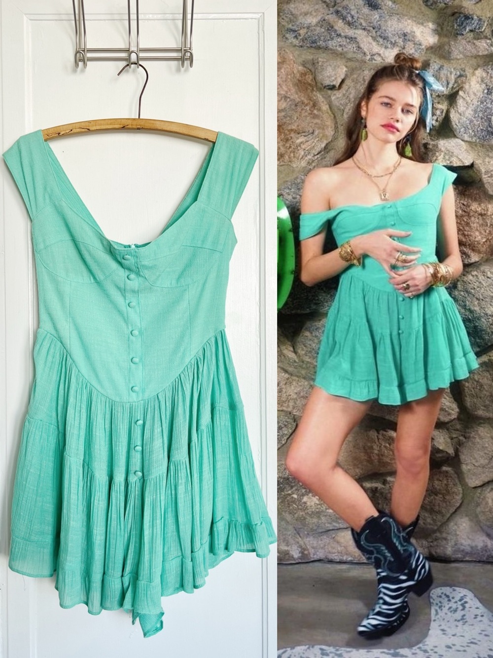 VANESSA MOONEY • original The Elisabeth Romper Dress mini Mint green flowy